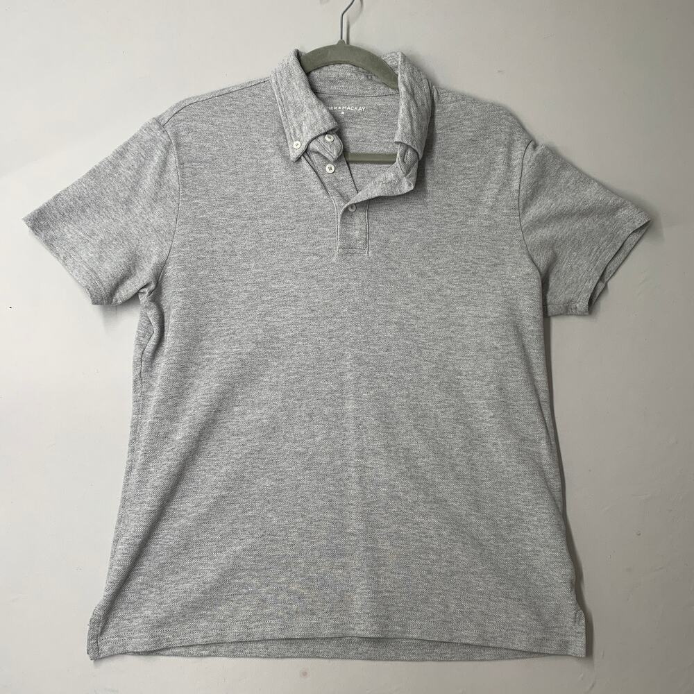 Spier & Mackay Men Polo Shirt M Gray Button Up Pique Golf Cotton Casual